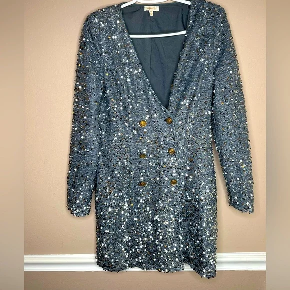 silver glitter blazer dress KAREN MILLEN Sequin Blazer Woven Mini Dress